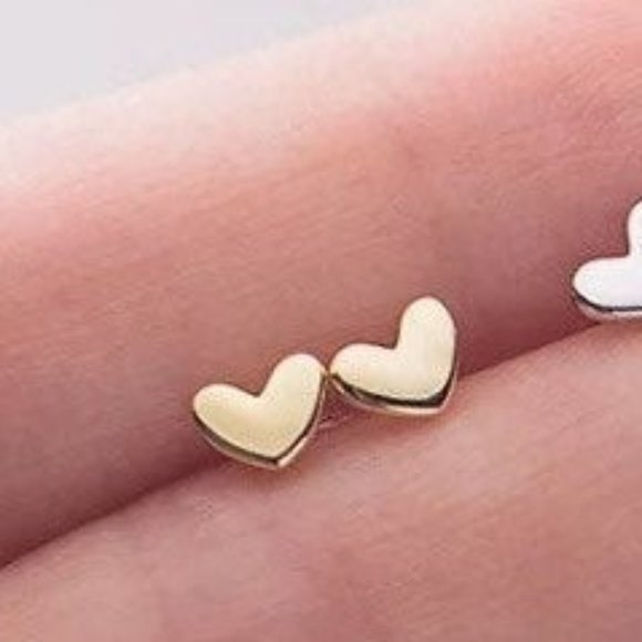 A Pair Tiny Heart Stud-Solid 925 Sterling-SS006 Gold - Picture 2 of 7